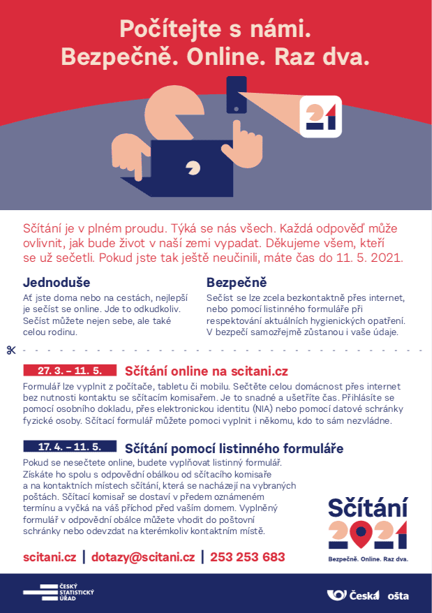 Sčítání 2021: Počítejte s námi. Bezpečně. Online. Raz dva. Sčítání 2021: Počítejte s námi. Bezpečně. Online. Raz dva.