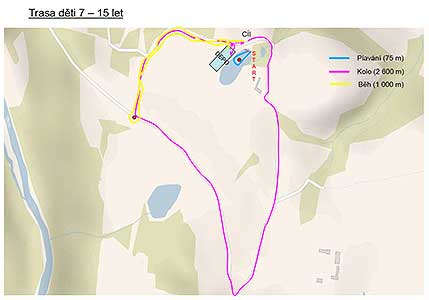 Triatlon Dolní Třebonín - trasa děti 7 až 15 let, 11.6.2016