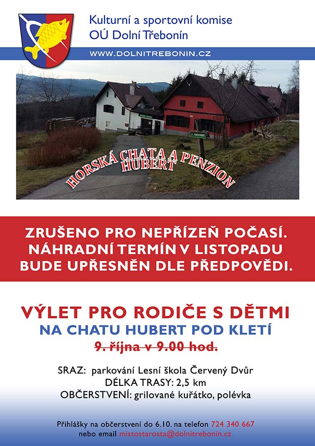 Výlet pro rodiče s dětmi do chaty Hubert pod Kletí 9. října v 9.00 hod.