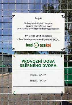 Sběrný dvůr Dolní Třebonín - areál ČOV, vstup, červenec 2018