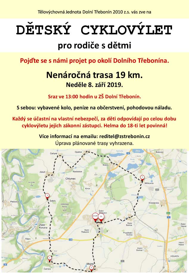 Dětský cyklovýlet do okolí obce Dolní Třebonín, neděle 8.9.2019