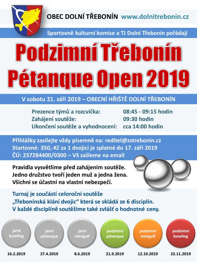Podzimní Třebonín Petangue Open 2019, sobota 21.9.2019