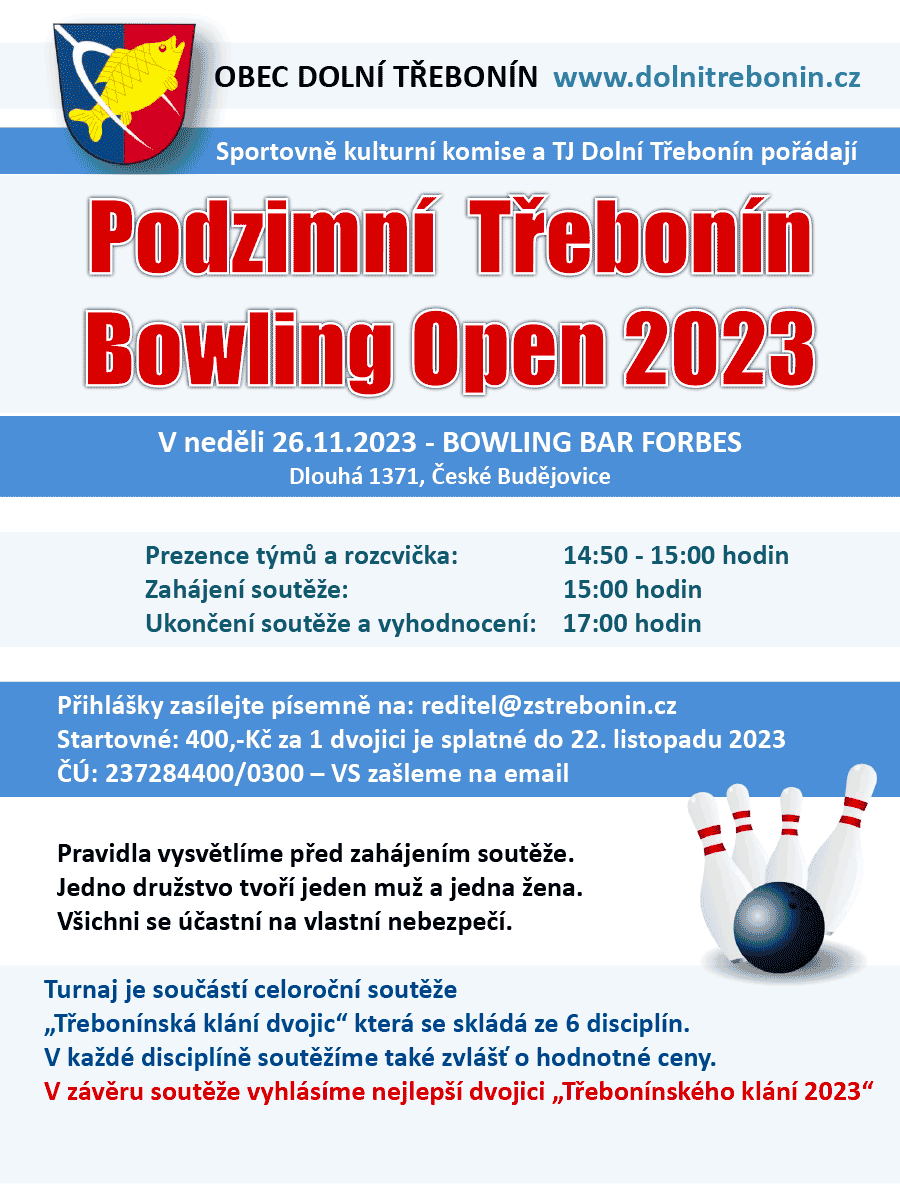 Podzimní Třebonín Bowling Open 26. 11. 2023