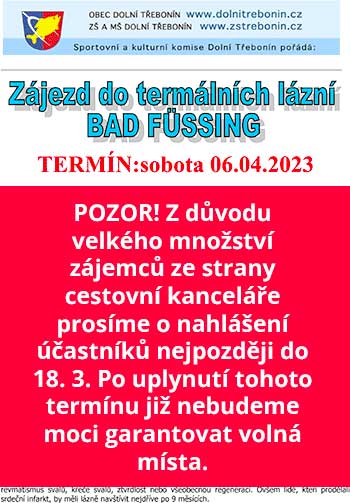 Z důvodu velkého množství zájemců ze strany cestovní kanceláře prosíme o nahlášení účastníků nejpozději do 18. 3. Po uplynutí ...