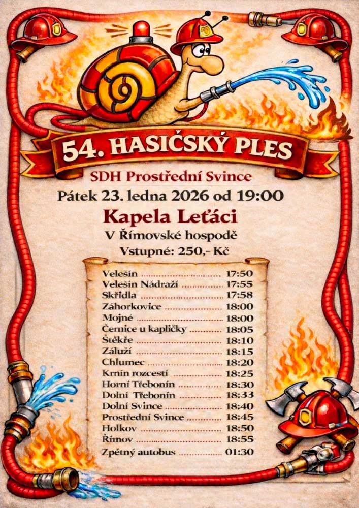Hasičský ples Prostřední Svince 23. 1. 2026