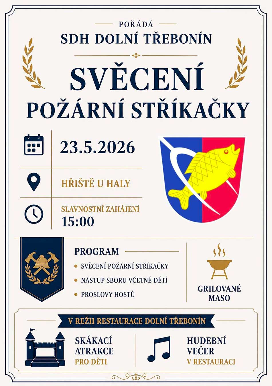 Svěcení požární stříkačky v&nbsp;Dolním Třeboníně 23. 5. 2026