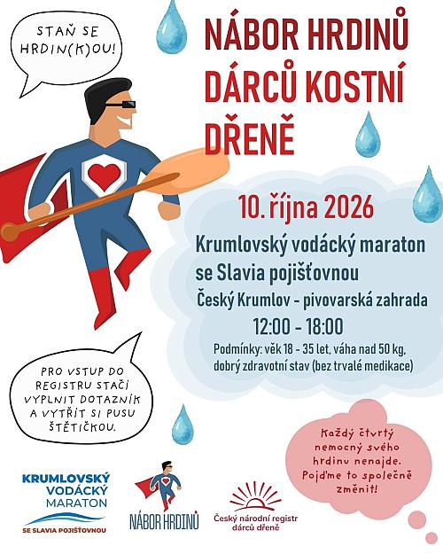 Udělejte si dobro a vstupte do registru dárců kostní dřeně! V 10.10. odpoledne v rámci Krumlovského vodáckého maratonu Udělejte si dobro a vstupte do registru dárců kostní dřeně! V 10.10. odpoledne v rámci Krumlovského vodáckého maratonu