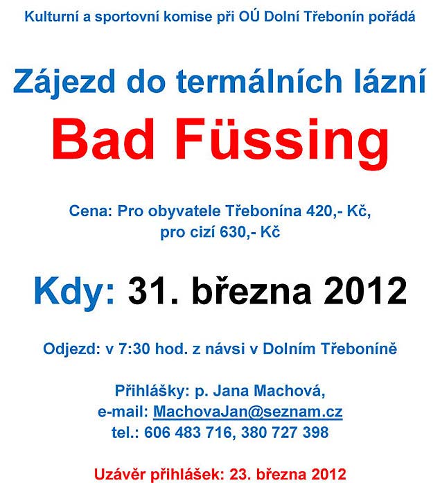 Zájezd do termálních lázní Bad Füssing, 31. března 2011