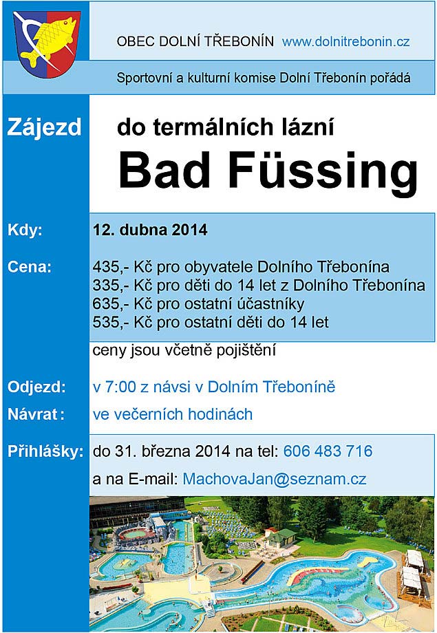 Zájezd do termálních lázní Bad Füssing 12. dubna 2014